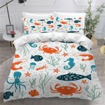 Parure de lit personnes poisson crevette imprim� d housse de couette x avec fermeture eclair avec taie ...