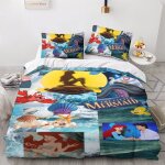 Parure de lit la petite sir�ne pour filles et gar�ons, ensemble de 3 pieces avec housse de couette et ...