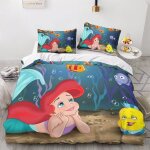 Parure de lit la petite sir�ne, housse de couette, dessin anime, princesse, pour lit double, 2 pieces, ...