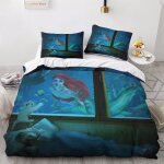 Parure de lit la petite sir�ne, housse de couette, dessin anime, princesse, pour lit double, 2 pieces, ...
