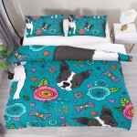 Parure de lit pi��ces boston terrier et beau motif floral - housse de couette double ultra douce en microfibre ...