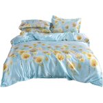 Parure de lit pi��ces avec housse de couette + drap + taie d'oreiller en soie glac��e pour l'��t�� - ...