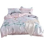 Parure de lit pi��ces avec housse de couette + drap + taie d'oreiller en soie glac��e pour l'��t�� - ...