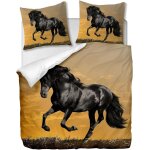 Parure de lit pi��ces avec housse de couette et taies d'oreiller, cheval noir, x cm / x cm x , multi