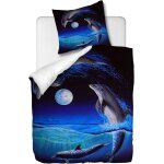 Parure de lit pi��ces avec housse de couette et taie d'oreiller, dauphin sous la lune, x cm / x cm x ...