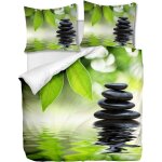 Parure de lit pi��ces avec housse de couette et taies d'oreiller, green leaf zen stone, x cm / x cm x ...