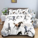 Parure de lit pi��ces avec housse de couette et taies d'oreiller motif cheval d x cm