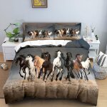 Parure de lit pi��ces avec housse de couette et taies d'oreiller motif cheval d x cm