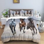 Parure de lit pi��ces avec housse de couette et taies d'oreiller motif cheval d x cm