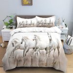 Parure de lit pi��ces avec housse de couette et taies d'oreiller motif cheval d x cm