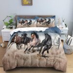 Parure de lit pi��ces avec housse de couette et taies d'oreiller motif cheval d x cm