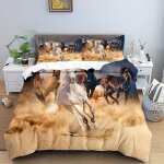 Parure de lit pi��ces avec housse de couette et taies d'oreiller motif cheval d x cm