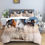 Parure de lit pi��ces avec housse de couette et taies d'oreiller motif cheval d x cm