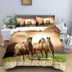 Parure de lit pi��ces avec housse de couette et taies d'oreiller motif cheval d x cm