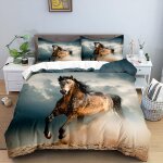 Parure de lit pi��ces avec housse de couette et taies d'oreiller motif cheval d x cm