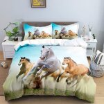 Parure de lit pi��ces avec housse de couette et taies d'oreiller motif cheval d x cm
