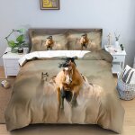 Parure de lit pi��ces avec housse de couette et taies d'oreiller motif cheval d x cm
