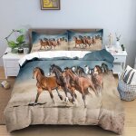 Parure de lit pi��ces avec housse de couette et taies d'oreiller motif cheval d x cm