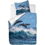 Parure de lit pi��ces avec housse de couette et taie d'oreiller, trois dauphins, x cm / x cm x , (multi ...