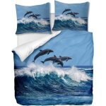 Parure de lit pi��ces avec housse de couette et taies d'oreiller, trois dauphins, x cm / x cm x (multi ...
