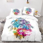 Parure de lit pi��ces en microfibre motif papillon et plumes style boh��me dreamcatcher avec housse de ...