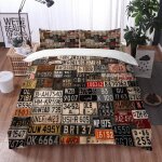 Parure de lit pi��ces, microfibre, usa plaque d'immatriculation de voiture r��tro impression, pi��ces ...