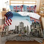 Parure de lit pi��ces en polyester avec housse de couette et taies d'oreiller motif pont de londres (, ...
