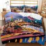 Parure de lit pi��ces en polyester avec housse de couette et taies d'oreiller motif pont de londres (, ...