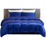 Parure de lit pi��ces en soie glac��e unie avec housse de couette et taie d'oreiller pour lit simple ...