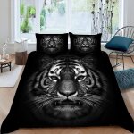 Parure de lit pi��ces tigre noir et blanc animal de la for��t housse de couette x enfant personnes d ...