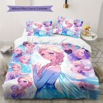 Parure de lit la reine des neiges elsa, robe bleue, motif flocons de neige ¿ housse de couette et taies ...