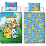 Parure de lit r�versible pok�mon pikachu microfibre 140 x 200 + taie 63 x 63