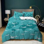Parure de lit r�versible ste - x avec housse de couette et taies d'oreiller, motif avion, style militaire, ...