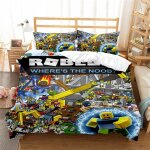 Parure de lit roblox avec housse de couette et taies d'oreiller assorties, 120 fils au pouce carr�, housse ...