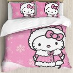 Parure de lit rose 3 pieces avec housse de couette et drap - housse hello cat kitty princess, taille ...