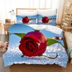 Parure de lit saint - valentin 3d rose rose coeur housse de couette avec taie d'oreiller double king ...