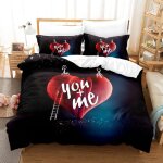Parure de lit saint - valentin avec housse de couette et taie d'oreiller en forme de coeur 3d, drap double ...