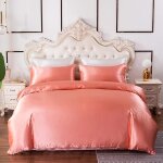 Parure de lit en satin lisse, x cm, brillante et unie pour l'��t��, housse de couette en imitation soie ...