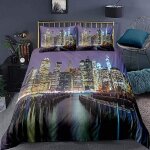 D parure de lit set de housse de couette en new york city manhattan image skyline �� travers l'east river ...