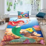 Parure de lit simple avec housse de couette et 2 taies d'oreiller imprim�es la petite sir�ne, motif princesse ...