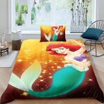 Parure de lit simple avec housse de couette et 2 taies d'oreiller imprim�es la petite sir�ne, motif princesse ...