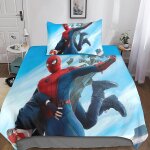 Parure de lit spider - man 3 pieces, housse de couette simple + 2 taies d'oreiller assorties, facile ...