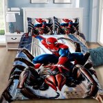 Parure de lit spiderman avec housse de couette et taie d'oreiller motif dessin anime