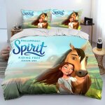 Parure de lit spirit riding free horses, housse de couette pour enfants, motif chevaux de dessin anime, ...