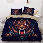 Parure de lit ste - x en coton noir, motif animaux cool, housse de couette 135 x 200 cm et 2 taies d'oreiller ...