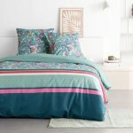 Parure de lit today sunshine coton 2 personnes bleue imprim� floral housse de couette 240x220 + 2 taies ...