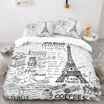 Parure de lit tour eiffel et caf�, impression 3d, housse de couette confortable, taie d'oreiller, housse ...