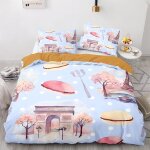 Parure de lit tour eiffel confortable avec housse de couette et taie d'oreiller motif dessin anime