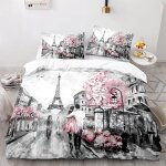 Parure de lit tour eiffel et fleurs de cerisier, impression 3d, housse de couette confortable, taie d'oreiller ...