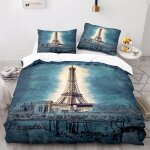 Parure de lit tour eiffel avec housse de couette et taie d'oreiller, impression 3d, confortable, pour ...